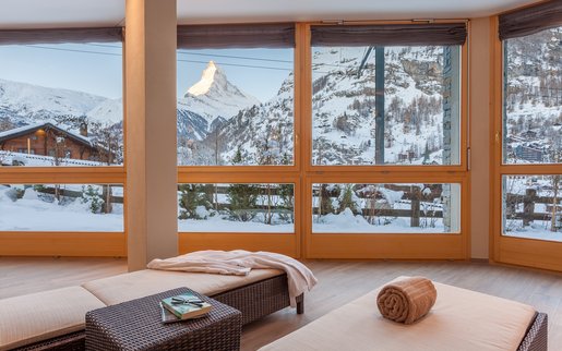 Appartementhause La Bohème, Ruheraum mit Blick auf das Matterhorn